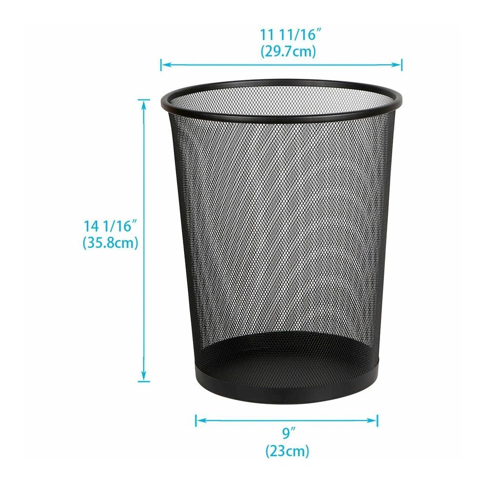 Lorell Mesh Waste Bin - 4.70 gal Capacity - Round - 14.3" Height x 12" Diameter - Steel - Black - 1 Each. Picture 4