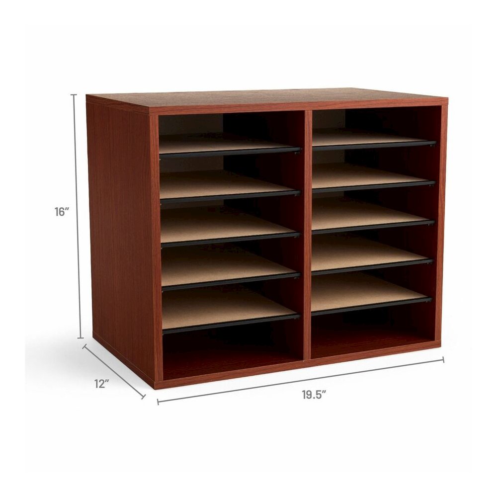 Safco Adjustable 12-Slot Wood Literature Organizer - 12 Compartment(s) - Desktop - Adjustable - Laminate - Cherry - Hardboard, Fiberboard - 1 Each. Picture 6