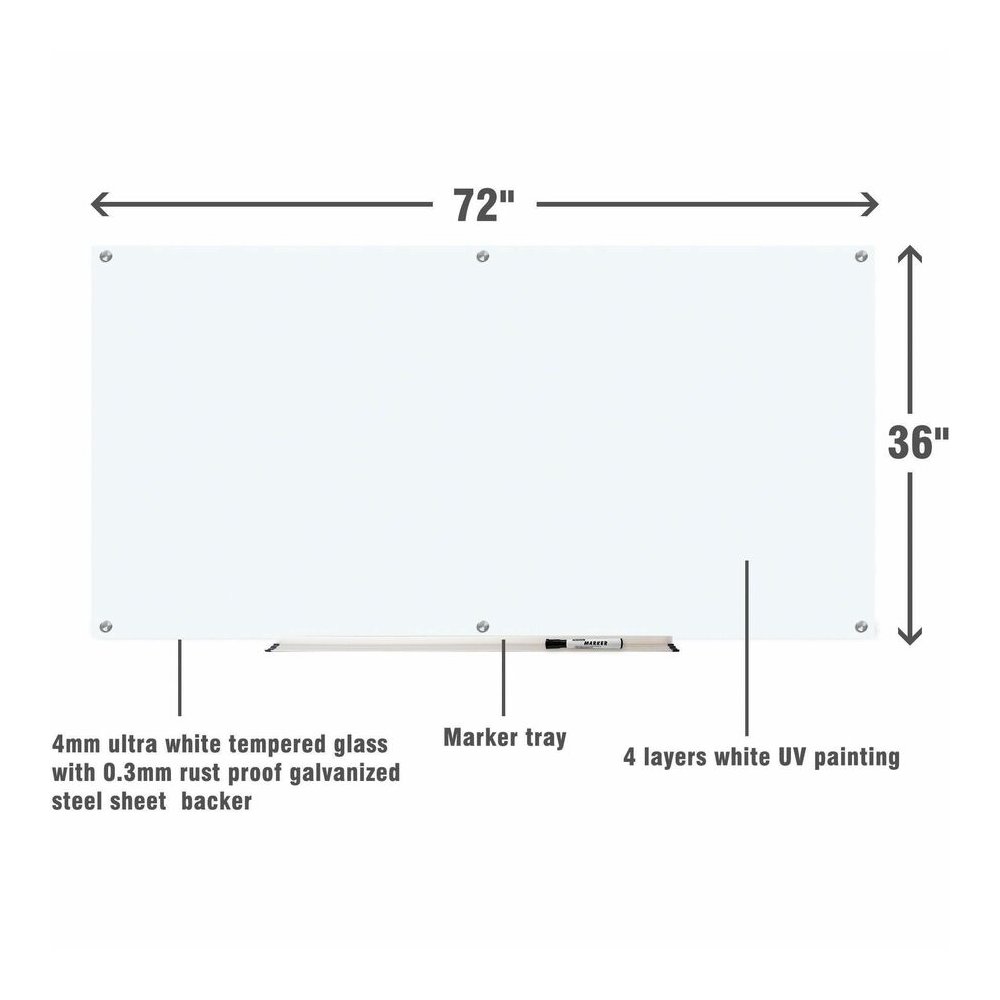 Lorell Dry-Erase Glass Board - 72" (6 ft) Width x 36" (3 ft) Height - Frost Glass Surface - Rectangle - Stain Resistant, Ghost Resistant - Assembly Required - 1 Each. Picture 5