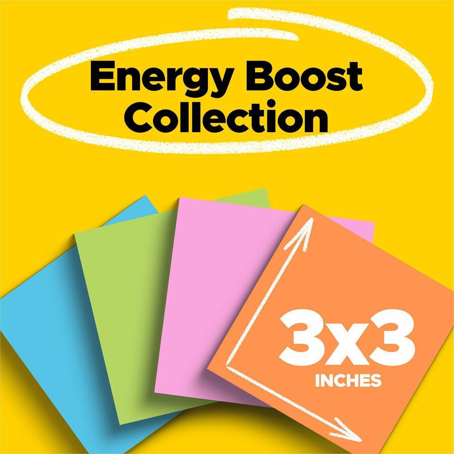 Post-it&reg; Super Sticky Notes Cabinet Pack - Energy Boost Color Collection - 1680 - 3" x 3" - Square - 70 Sheets per Pad - Unruled - Vital Orange, Tropical Pink, Sunnyside, Blue Paradise, Limeade - . Picture 12