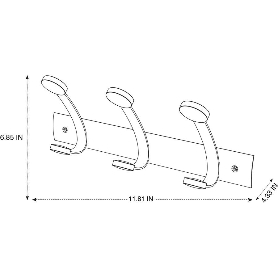 Alba Double Wooden Wall Coat Hook - 3 Hooks - 3 Pegs - 6.9" Height x 17.7" Width - for Coat, Clothes - Metal - Powder Coated - 1 Each. Picture 4