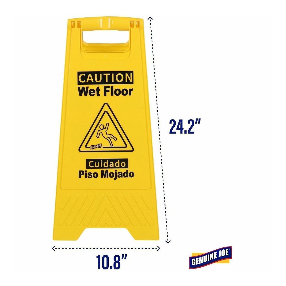 Genuine Joe Universal Graphic Wet Floor Sign - English, Spanish - Print/Message "Wet Floor" - Foldable - Yellow - 1 Each. Picture 5