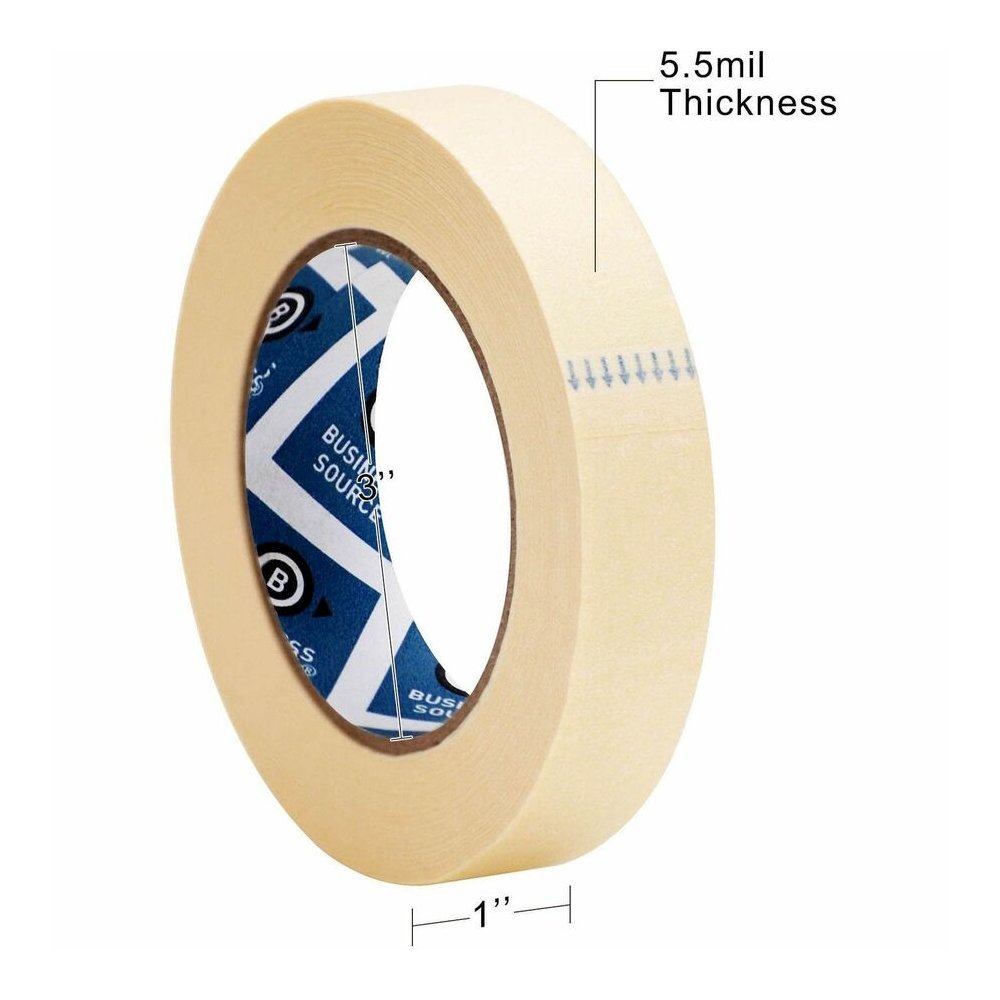 Business Source Utility-purpose Masking Tape - 60 yd Length x 1" Width - 3" Core - Tan - Crepe Paper Backing - Pressure Sensitive - For General Purpose, Holding, Bundling, Sealing, Masking - 9/Pack - . Picture 6