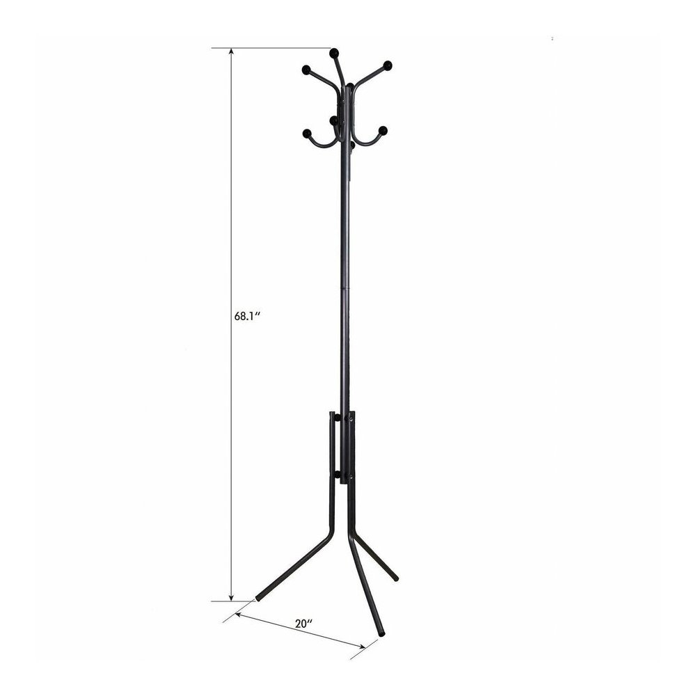 Lorell Tripod Base Coat Rack - 4 Hooks - 4 Pegs - 63.4" Height x 19" Width - for Coat, Jacket, Hat, Scarf - Metal - Silver - Powder Coated - 1 Each. Picture 5