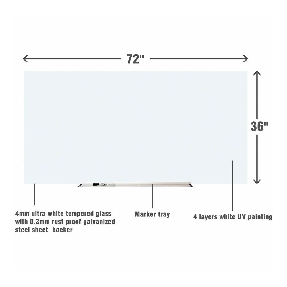 Lorell Magnetic Dry-Erase Glass Board - 72" (6 ft) Width x 36" (3 ft) Height - White Glass Surface - Rectangle - Magnetic - Stain Resistant, Ghost Resistant, Smooth Writing - 1 Each. Picture 6