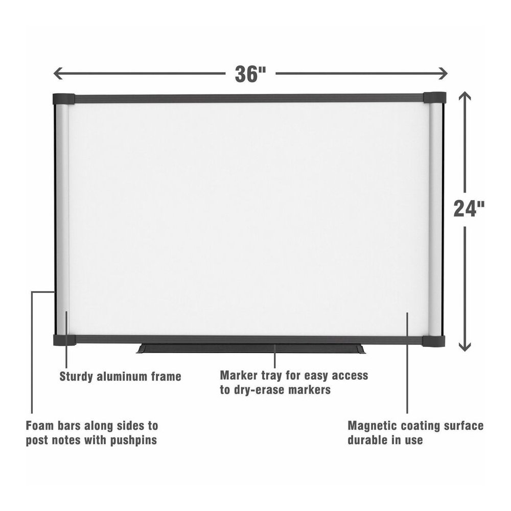 Lorell Magnetic Dry-erase Board - 36" (3 ft) Width x 24" (2 ft) Height - Aluminum Steel Frame - Rectangle - Magnetic - Marker Tray - 1 Each. Picture 6