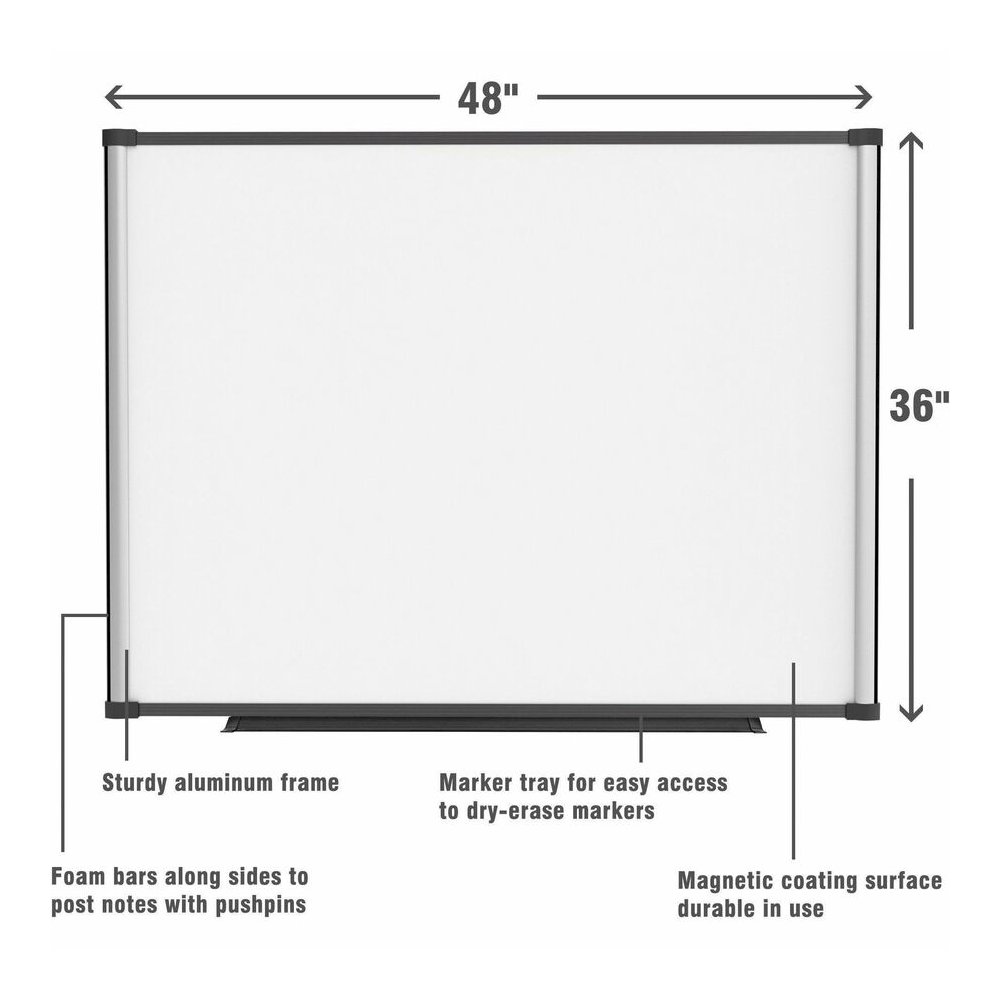 Lorell Magnetic Dry-erase Board - 48" (4 ft) Width x 36" (3 ft) Height - Aluminum Steel Frame - Rectangle - Magnetic - Marker Tray - 1 Each. Picture 6