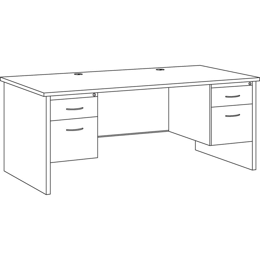 Lorell Fortress Modular Series Double-Pedestal Desk - 72" x 36" , 1.1" Top - 2 x Box, File Drawer(s) - Double Pedestal - Material: Steel - Finish: Walnut Laminate, Black - Scratch Resistant, Stain Res. Picture 11