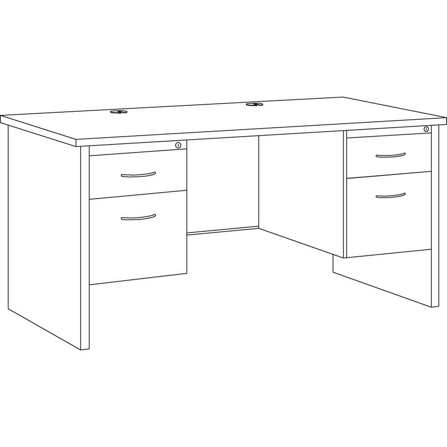Lorell Fortress Modular Series Double-Pedestal Desk - 60" Width x 30" Depth, x 1.1" Thickness Top - Total Drawer(s): 4 - Double Pedestal - Material: Steel - Finish: Walnut Laminate, Black - Scratch Re. Picture 11