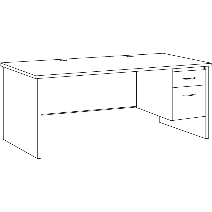 Lorell Fortress Modular Series Right-Pedestal Desk - 72" Width x 36" Depth, x 1.1" Thickness Top - Total Drawer(s): 2 - Single Pedestal on Right Side - Material: Steel - Finish: Mahogany Laminate, Cha. Picture 5