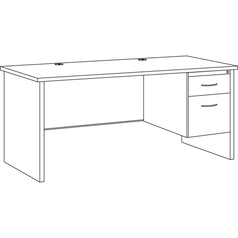 Lorell Fortress Modular Series Right-Pedestal Desk - 66" Width x 30" Depth, x 1.1" Thickness Top - Total Drawer(s): 2 - Single Pedestal on Right Side - Material: Steel - Finish: Mahogany Laminate, Cha. Picture 4