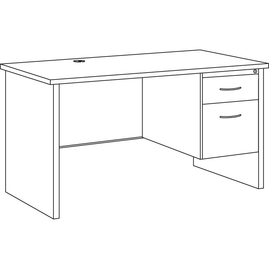 Lorell Modular 48"W x 30"D Right Pedestal Desk, Black/Walnut - 48" Width x 30" Depth, x 1.1" Thickness Top - Total Drawer(s): 2 - Single Pedestal on Right Side - Material: Steel - Finish: Walnut Lamin. Picture 5