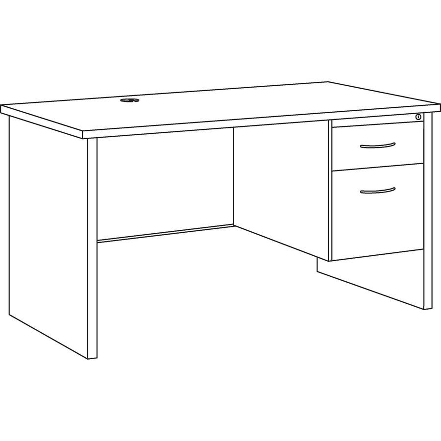 Lorell Fortress Modular Series Right-Pedestal Desk - 48" Width x 30" Depth, x 1.1" Thickness Top - Total Drawer(s): 2 - Single Pedestal on Right Side - Material: Steel - Finish: Mahogany Laminate, Cha. Picture 3