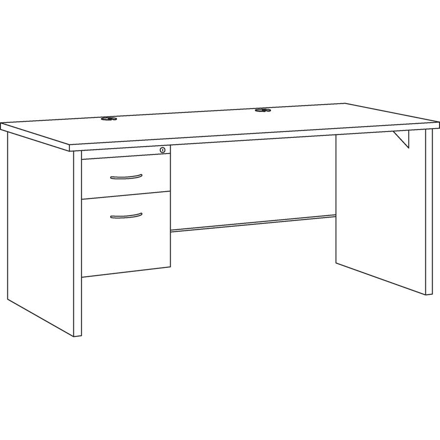 Lorell Fortress Modular Series Left-Pedestal Desk - 66" Width x 30" Depth, x 1.1" Thickness Top - Total Drawer(s): 2 - Single Pedestal on Left Side - Material: Steel - Finish: Mahogany Laminate, Charc. Picture 5