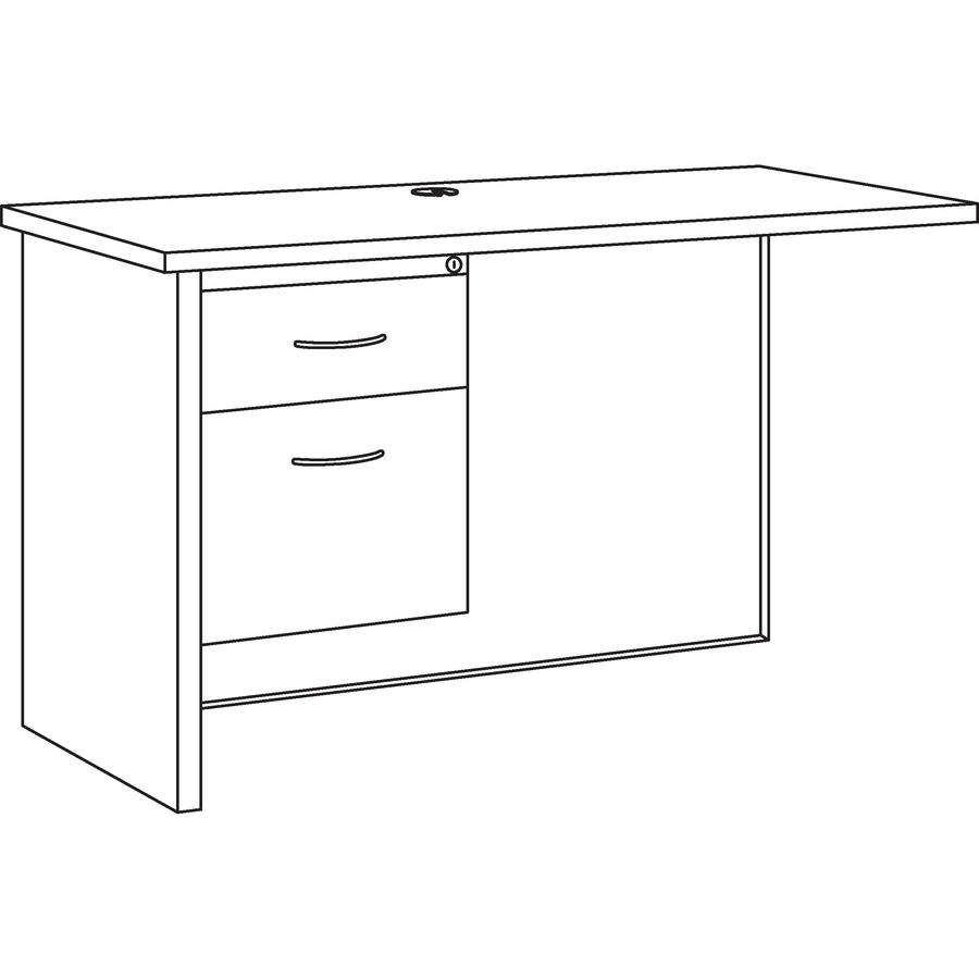Lorell Fortress Modular Series Left Return - 48" Width x 24" Depth, x 1.1" Thickness Top - Total Drawer(s): 2 - Single Pedestal on Left Side - Material: Steel - Finish: Mahogany Laminate, Charcoal - S. Picture 7
