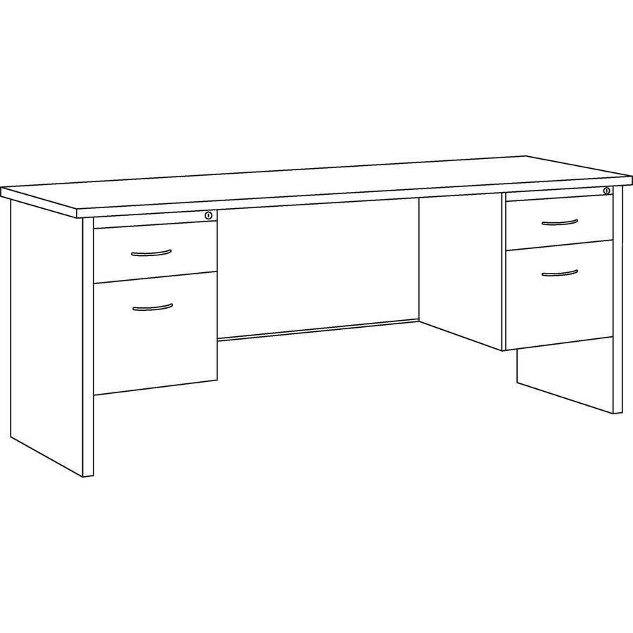 Lorell Fortress Modular Series Double-pedestal Credenza - 72" Width x 24" Depth, x 1.1" Thickness Top - Total Drawer(s): 2 - Double Pedestal - Material: Steel - Finish: Mahogany Laminate, Charcoal - S. Picture 10