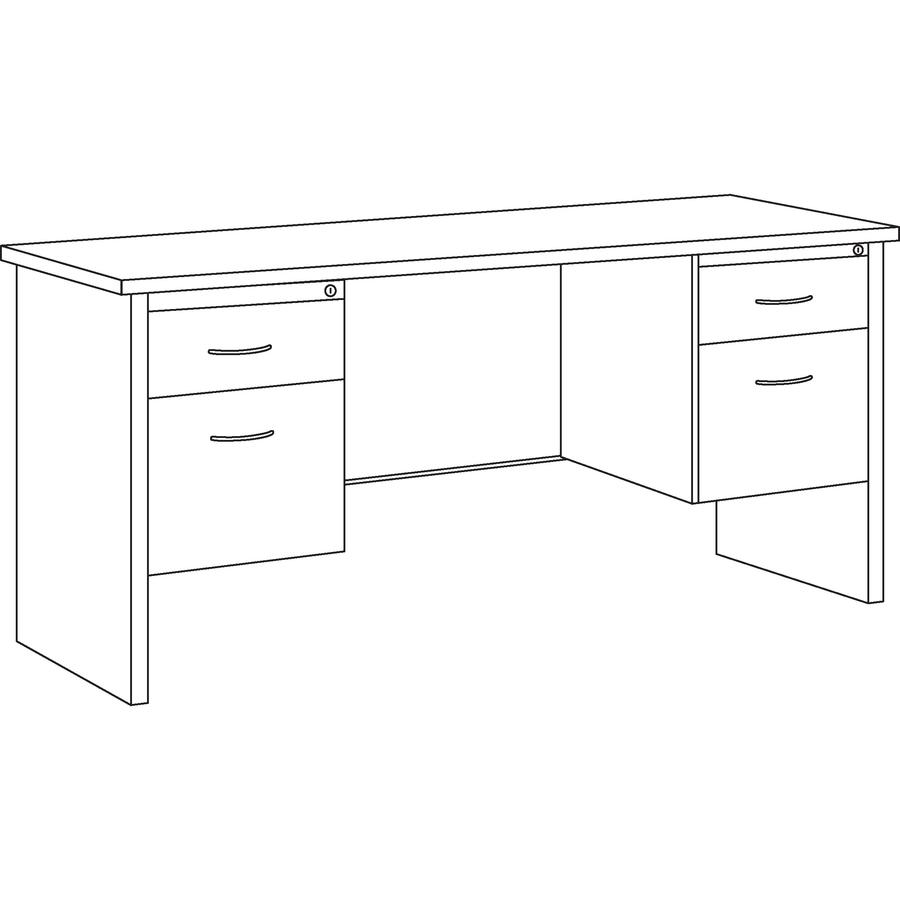 Lorell Fortress Modular Series Double-pedestal Credenza - 60" x 24" , 1.1" Top - 2 x Box, File Drawer(s) - Double Pedestal - Material: Steel - Finish: Mahogany Laminate, Charcoal - Scratch Resistant, . Picture 7