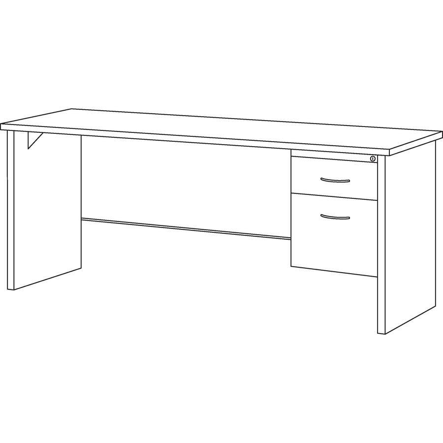 Lorell Fortress Modular Series Right-pedestal Credenza - 72" Width x 24" Depth, x 1.1" Thickness Top - Total Drawer(s): 2 - Single Pedestal on Right Side - Material: Steel - Finish: Mahogany Laminate,. Picture 4