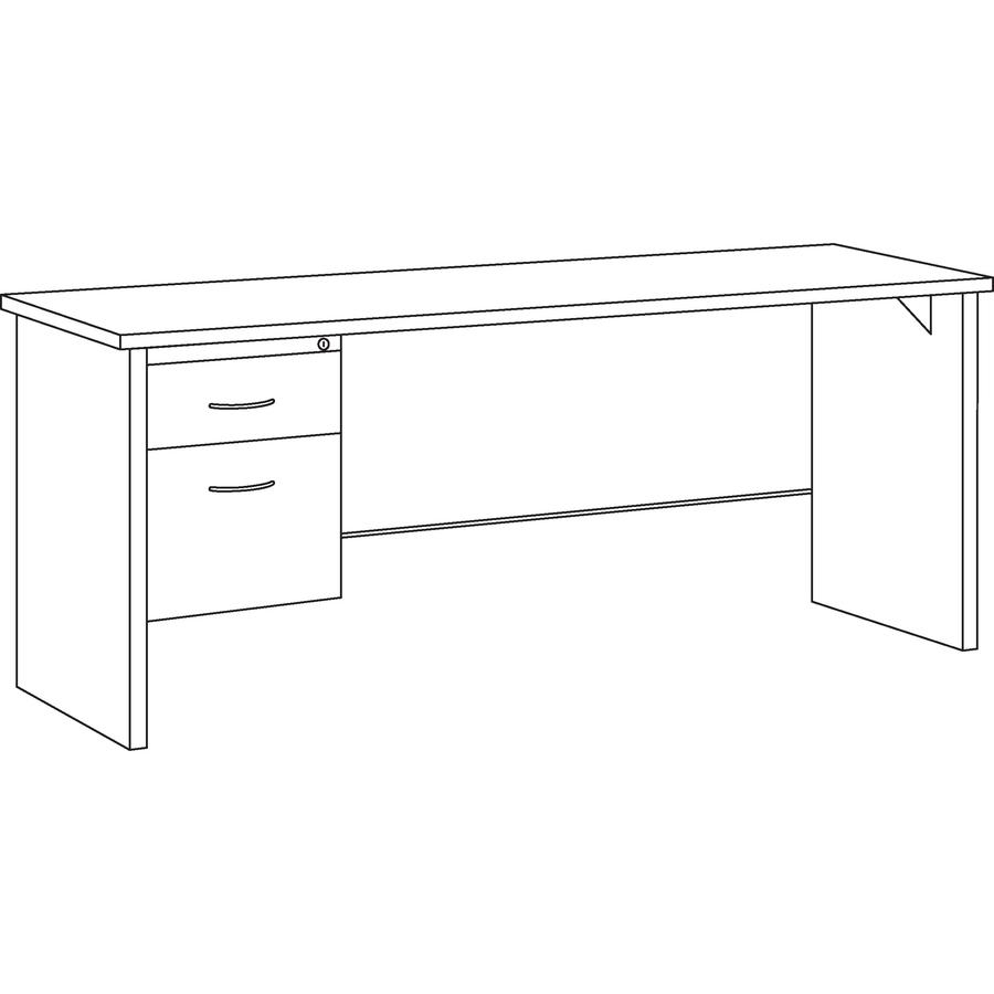 Lorell Fortress Modular Series Left-pedestal Credenza - 72" Width x 24" Depth, x 1.1" Thickness Top - Total Drawer(s): 2 - Single Pedestal on Left Side - Material: Steel - Finish: Mahogany Laminate, C. Picture 5