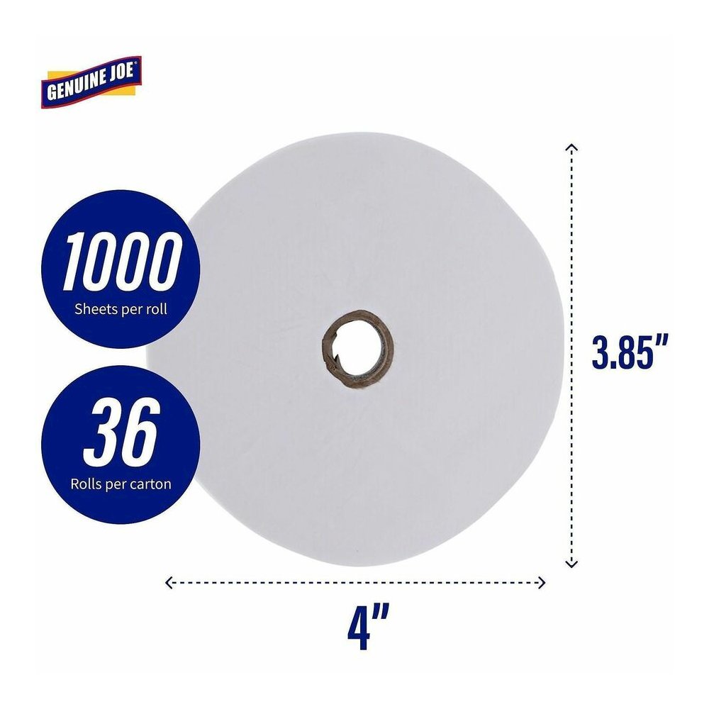 Genuine Joe Solutions Double Capacity Bath Tissue - 2 Ply - 1000 Sheets/Roll - 45/64" Core - White - Virgin Fiber - 36 / Carton. Picture 13