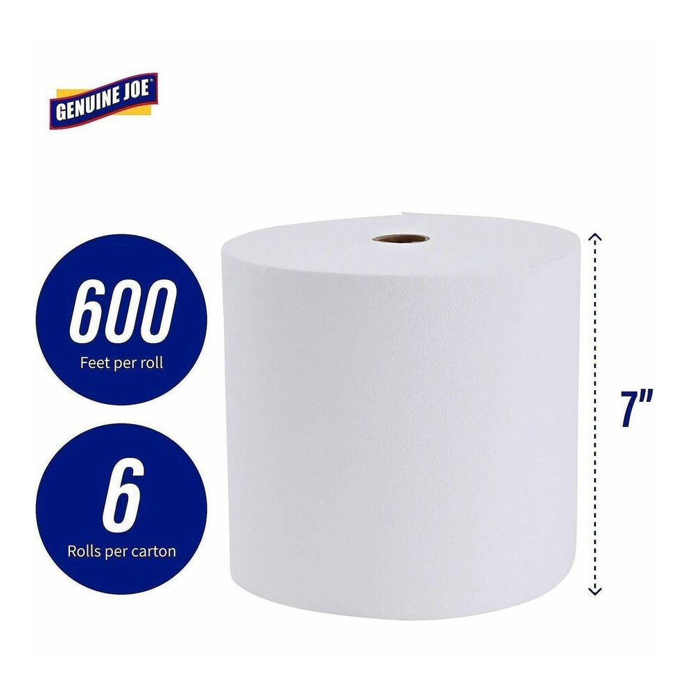 Genuine Joe Solutions 1-ply Hardwound Towels - 1 Ply - 7" Width x 600 ft Length - 63/64" Core - White - Virgin Fiber - 6 / Carton. Picture 7
