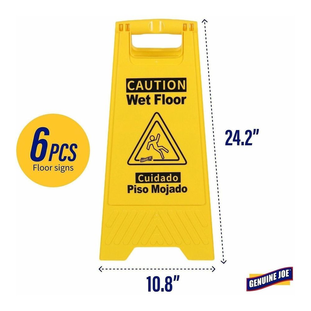 Genuine Joe Universal Graphic Wet Floor Sign - English, Spanish - Print/Message "Wet Floor" - Foldable - Yellow - 2 / Carton. Picture 8