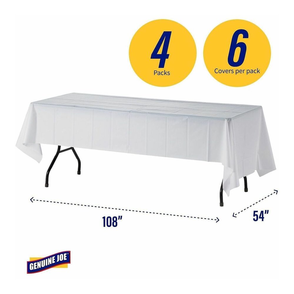 Genuine Joe Plastic Rectangular Table Covers - 108" Length x 54" Width - Plastic - White - 6/Pack - 4 / Carton. Picture 6