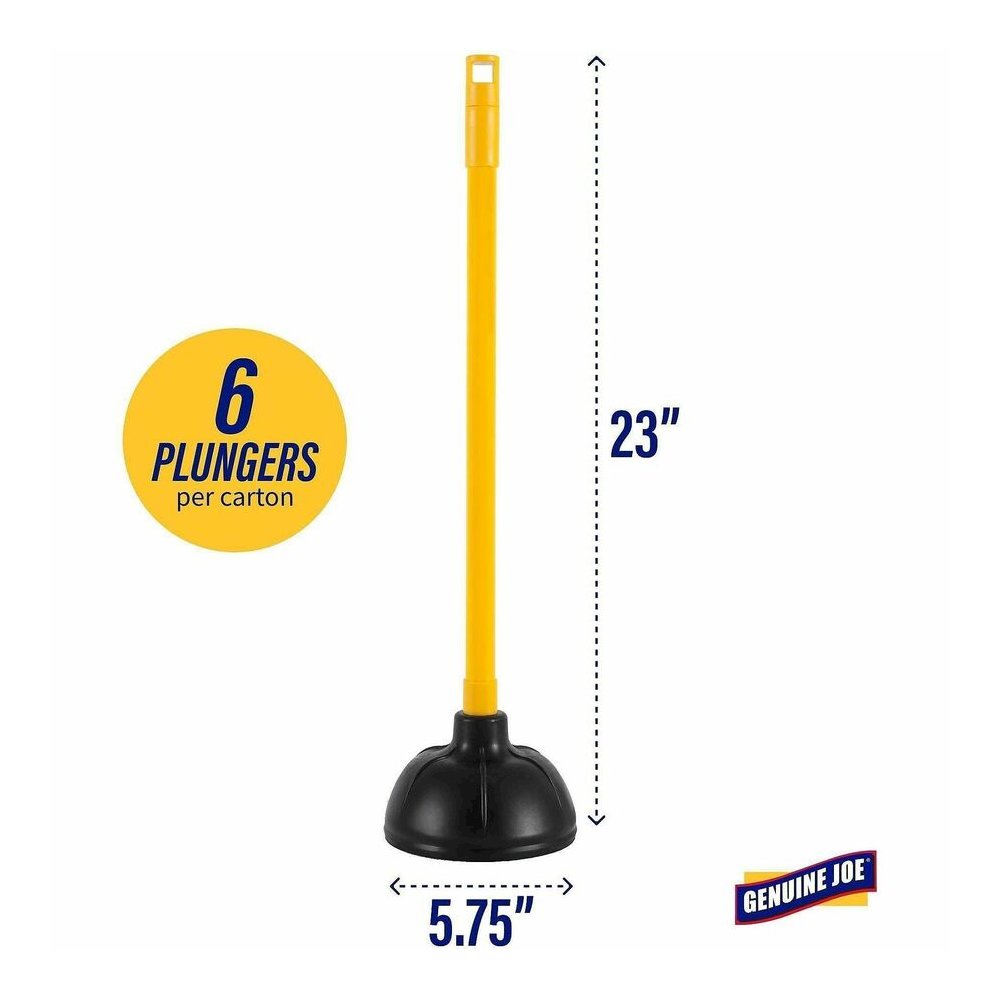Genuine Joe Value Plus Plunger - 5.75" Cup Diameter - 23" Length - Yellow - Drain, Toilet, Pipe. Picture 5