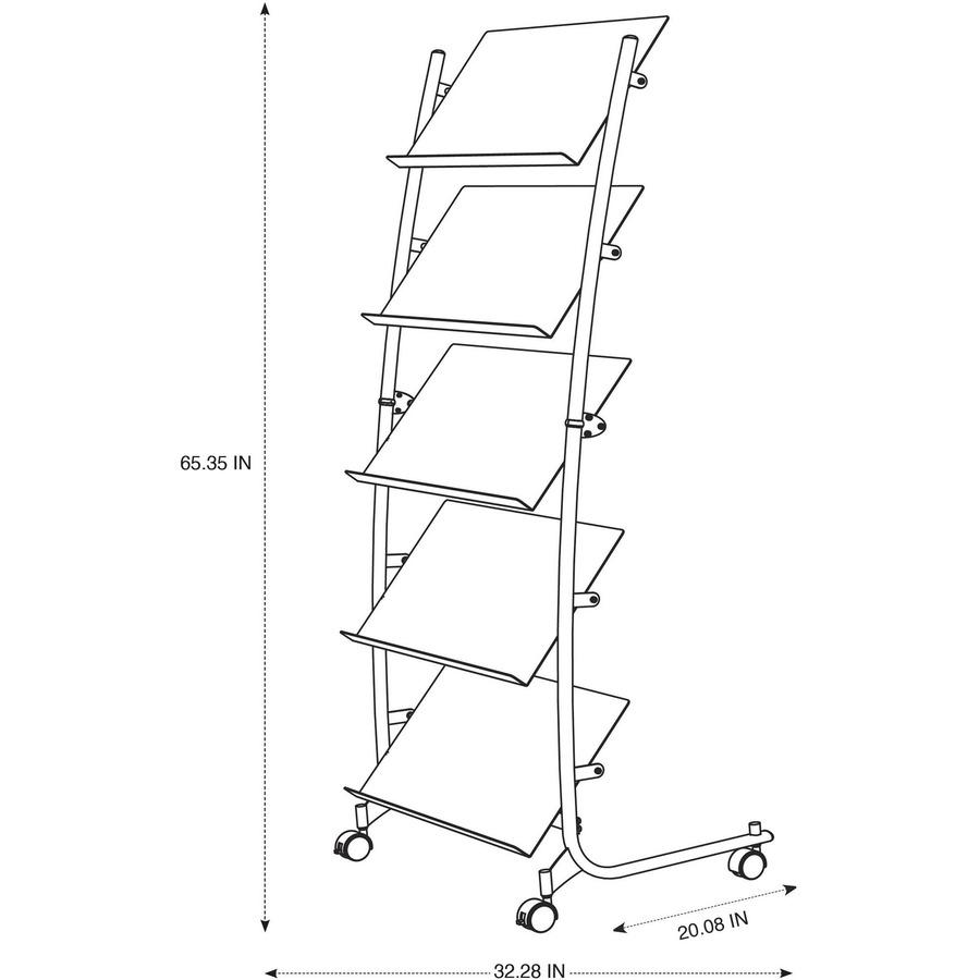 Alba Large Mobile Literature Display - 350 x Sheet - 5 Compartment(s) - Compartment Size : 12.99" x 28.35" - 65.35" Height x 32.28" Width x 20.08" Depth - Floor - Built-in Wheels - Metal, ABS Plastic . Picture 4