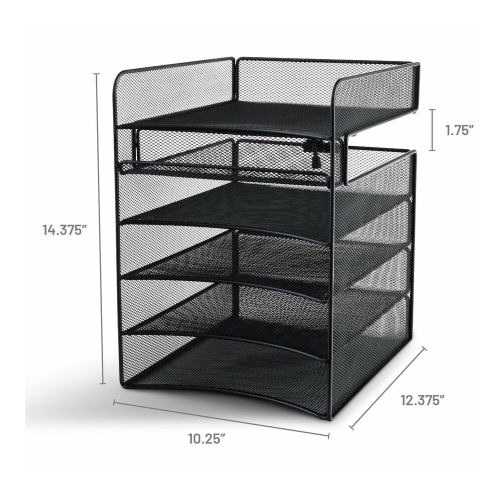Safco Onyx Horizontal Hanging Desktop Storage - 5 Compartment(s) - 14.38" Height x 10.25" Width x 12.38" Depth - Durable, Lightweight, Scratch Resistant - Powder Coated - Black - Steel - 1 Each. Picture 10