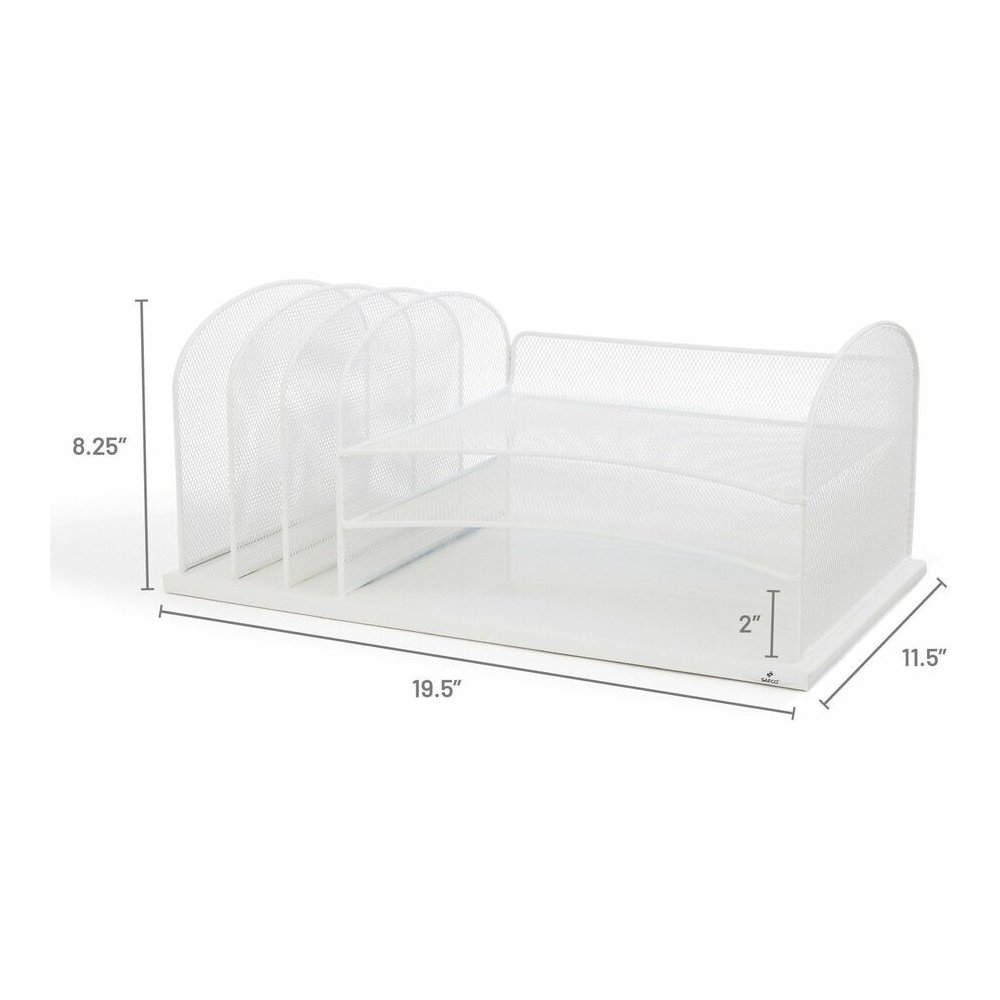 Safco Onyx 3 Tray/3 Upright Section Desk Organizer - 8.25" Height x 19.50" Width x 11.50" Depth - Desktop - White - Steel - 1 Each. Picture 8