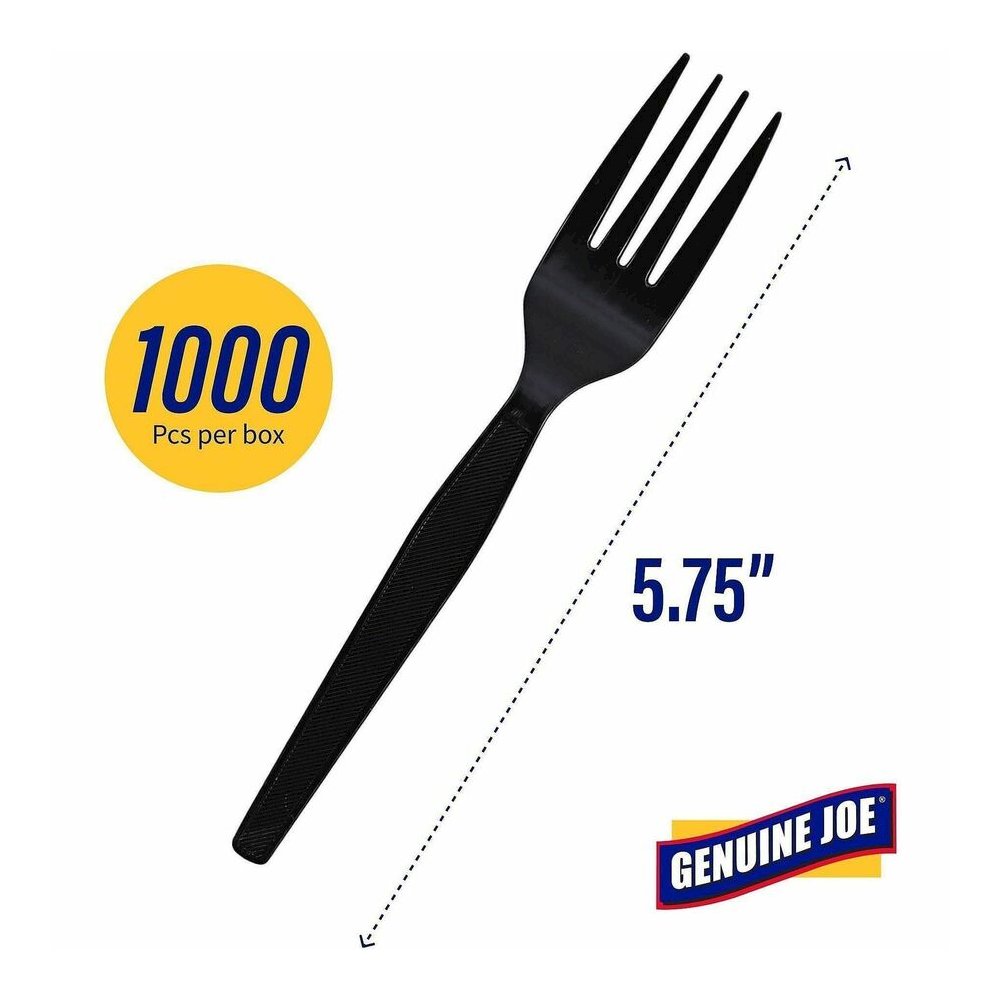Genuine Joe Medium-Heavyweight Plastic Fork - 1 Piece(s) - Fork - 1 x Fork - Disposable - Textured - Black - 1000 / Carton. Picture 8