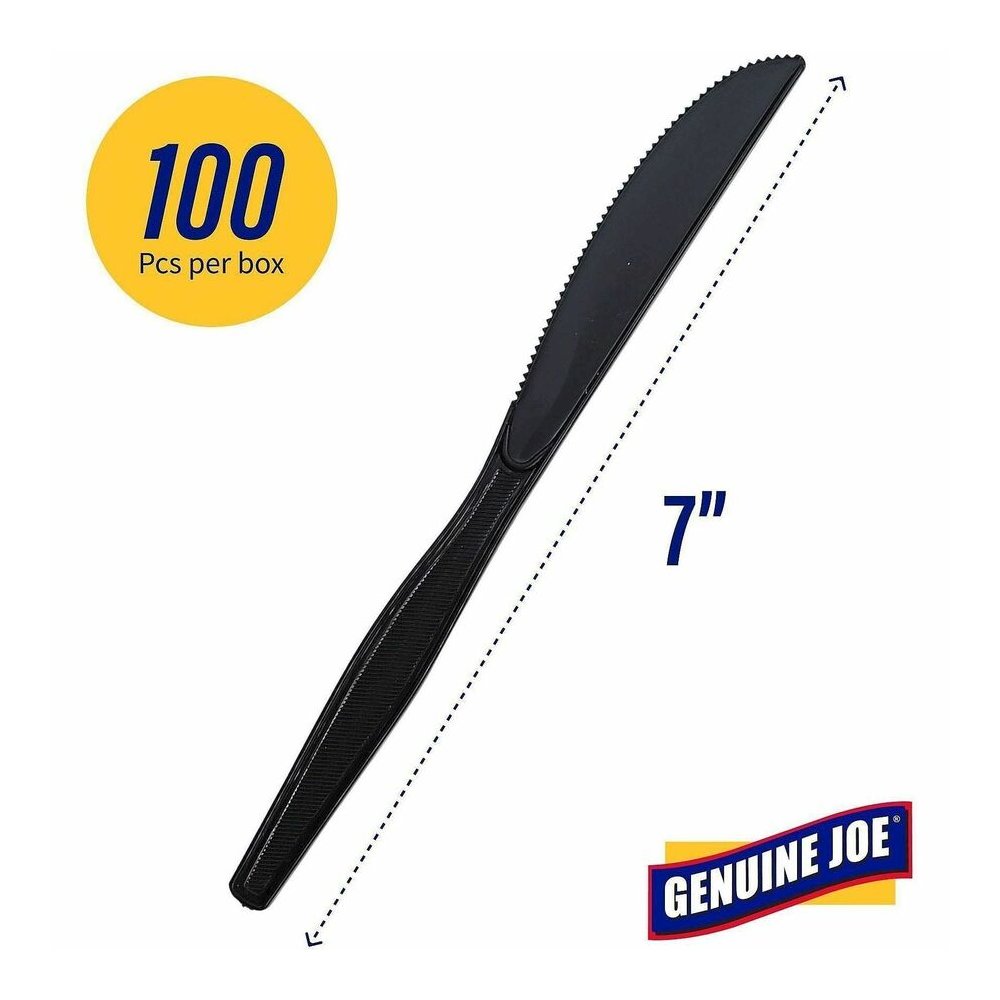 Genuine Joe Medium-Heavyweight Plastic Knife - 1 Piece(s) - Knife - 1 x Knife - Disposable - Textured - Black - 1 Carton. Picture 8