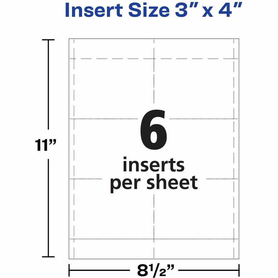 Avery&reg; Laser/Inkjet Badge Insert Refills - x 3" Width x 4" Length - Insert - Inkjet, Laser - White - Card Stock - 6 / Sheet - 50 Total Sheets - 300 Total Label(s) - 300 / Box. Picture 7