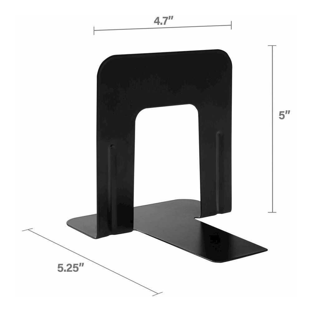 Business Source Heavy-gauge Steel Book Supports - 5.25" Height x 5" Width x 4.75" Depth - Desktop - Non-skid Base, Scratch Resistant, Stain Resistant - Black - Steel - 2/Pair - 6 / Box. Picture 7