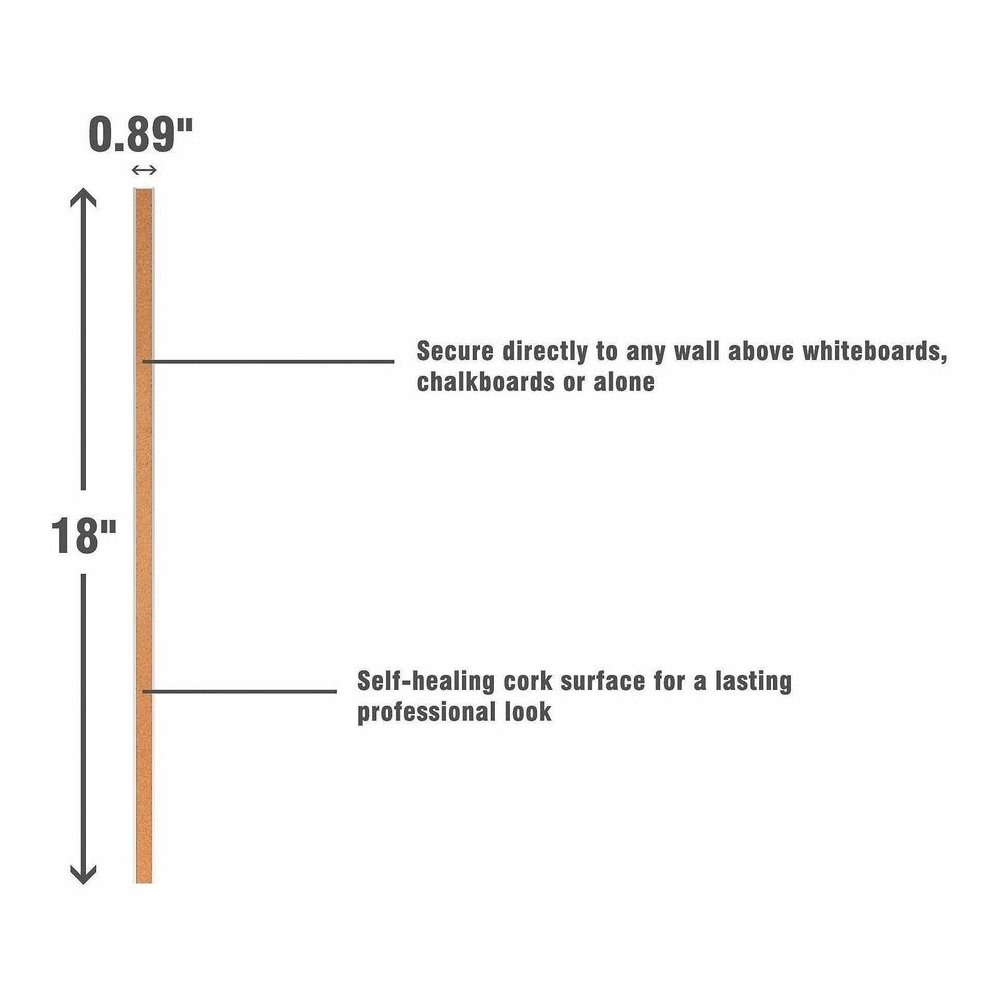 Lorell Cork Strip Bulletin Bars - 18" Board Width - Cork Surface - Self-healing, Fade Resistant, Self-sealing - Anodized Aluminum Frame - 3 / Bundle. Picture 4