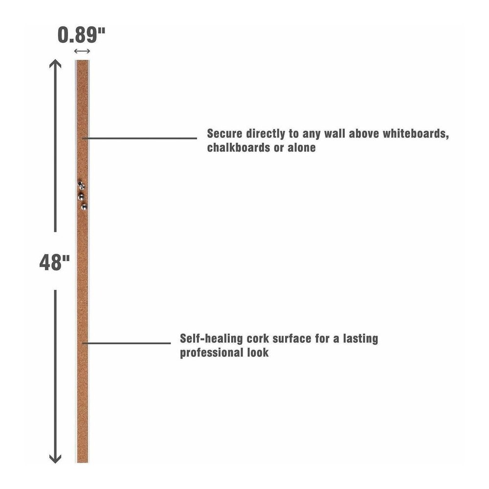 Lorell Cork Strip Bulletin Bars - 48" Board Width - Cork Surface - Self-healing, Fade Resistant, Self-sealing - Anodized Aluminum Frame - 3 / Bundle. Picture 4