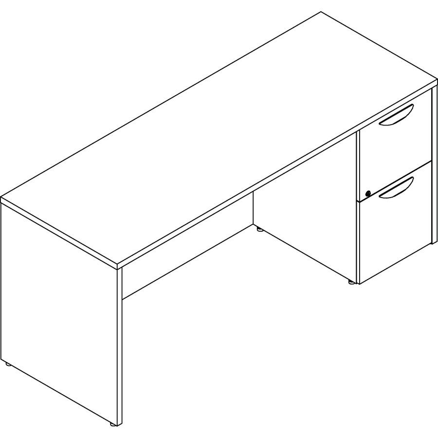 Lorell Prominence 2.0 Right-Pedestal Credenza - 29" Height x 66" Width x 24" Depth, 1" Thickness Top - Total Drawer(s): 2 - Single Pedestal on Right Side - Band Edge - Material: Particleboard - Finish. Picture 4