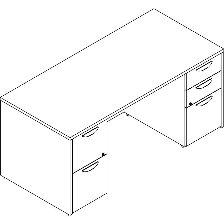 Lorell Prominence 2.0 Double-Pedestal Desk - 1" Thickness Top, 29" Height x 66" Width x 30" Depth - Total Drawer(s): 5 - Double Pedestal - Band Edge - Material: Particleboard - Finish: Mahogany Lamina. Picture 5