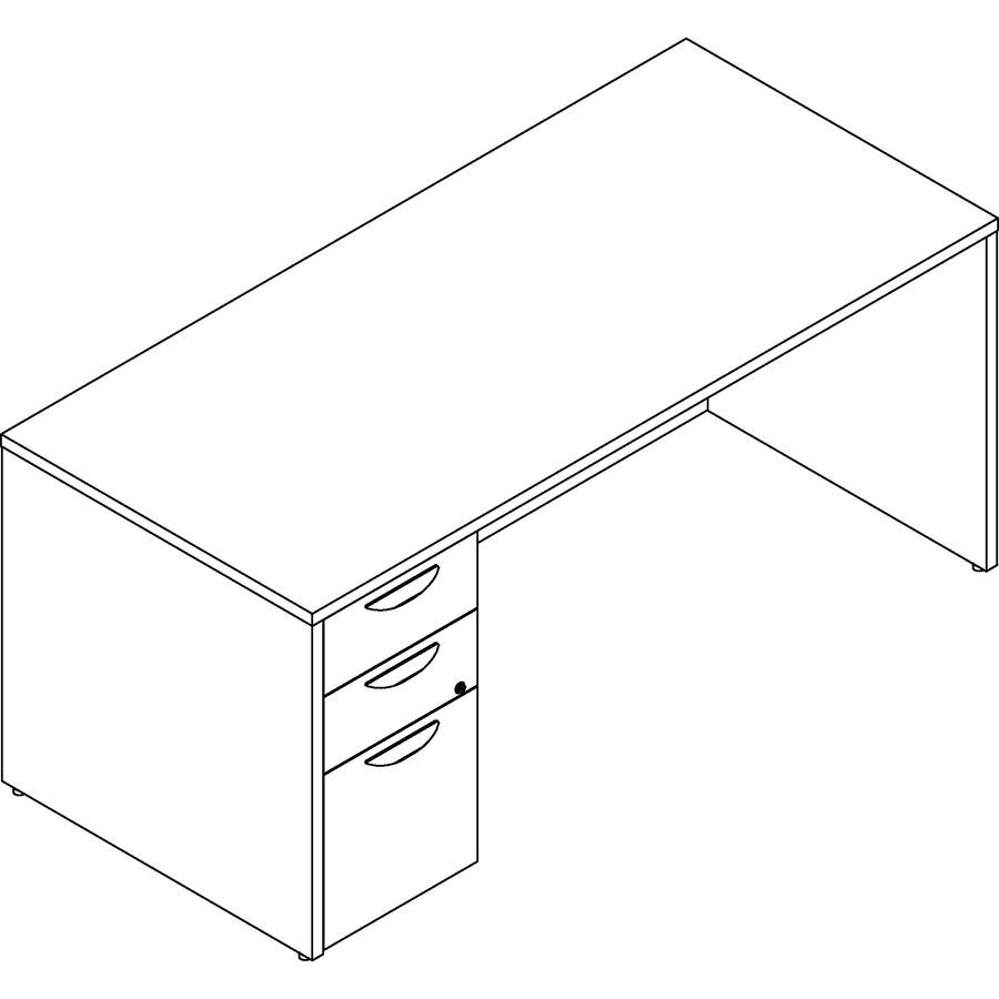 Lorell Prominence 2.0 Left-Pedestal Desk - 1" Thickness Top, 29" Height x 66" Width x 30" Depth - Total Drawer(s): 3 - Single Pedestal on Left Side - Band Edge - Material: Particleboard - Finish: Maho. Picture 5