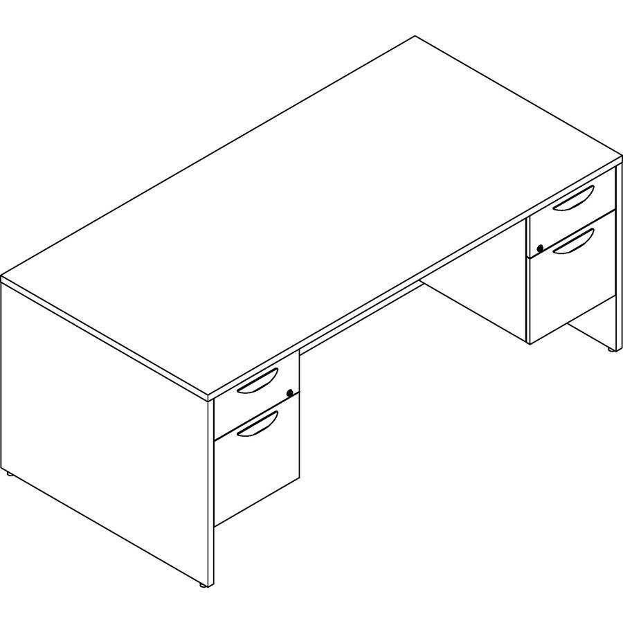 Lorell Prominence 2.0 Double-Pedestal Desk - 1" Thickness Top, 29" Height x 72" Width x 36" Depth - Total Drawer(s): 5 - Double Pedestal - Band Edge - Material: Particleboard - Finish: Espresso Lamina. Picture 4