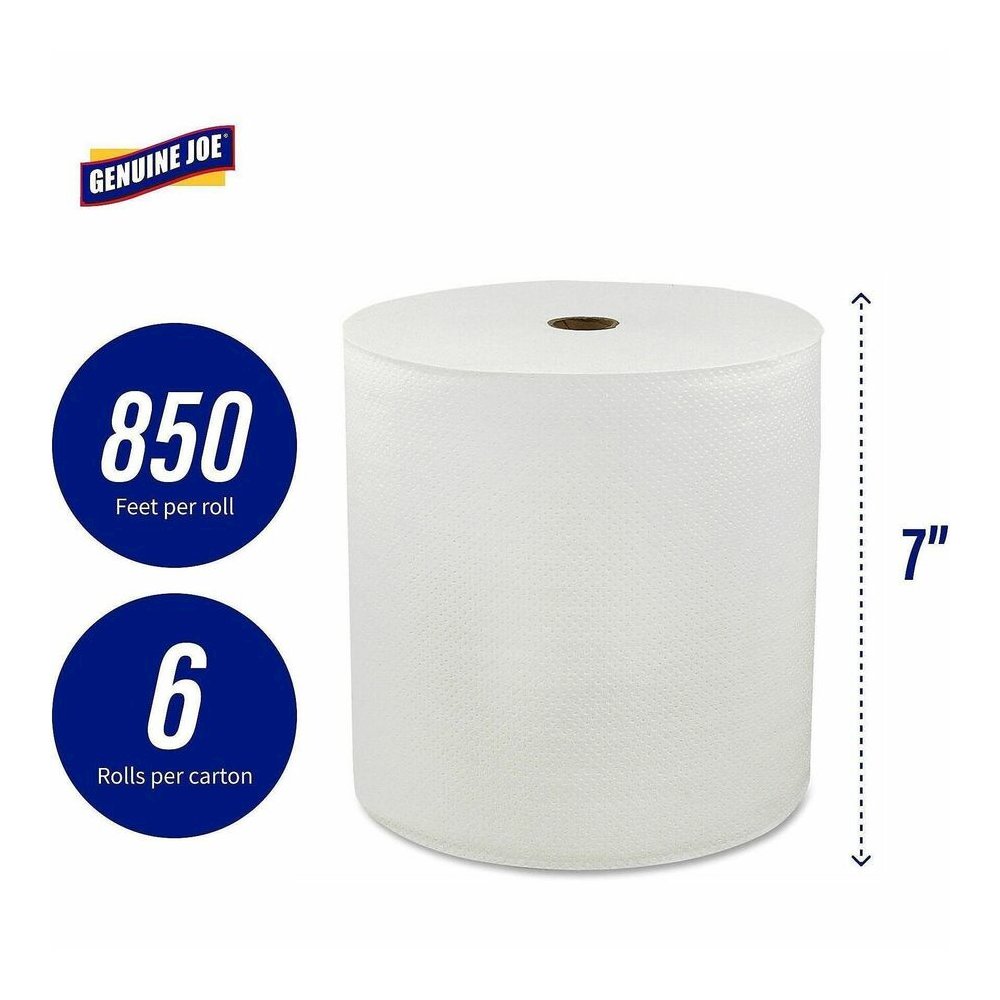 Genuine Joe Solutions Hardwound Paper Towels - 1 Ply - 7" Width x 850 ft Length - White - 65 / Pallet. Picture 10