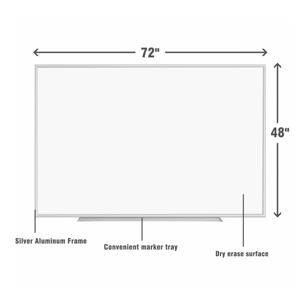 Lorell Dry-erase Board - 72" (6 ft) Width x 48" (4 ft) Height - White Styrene Surface - Silver Aluminum Frame - Rectangle - 1 Each. Picture 6