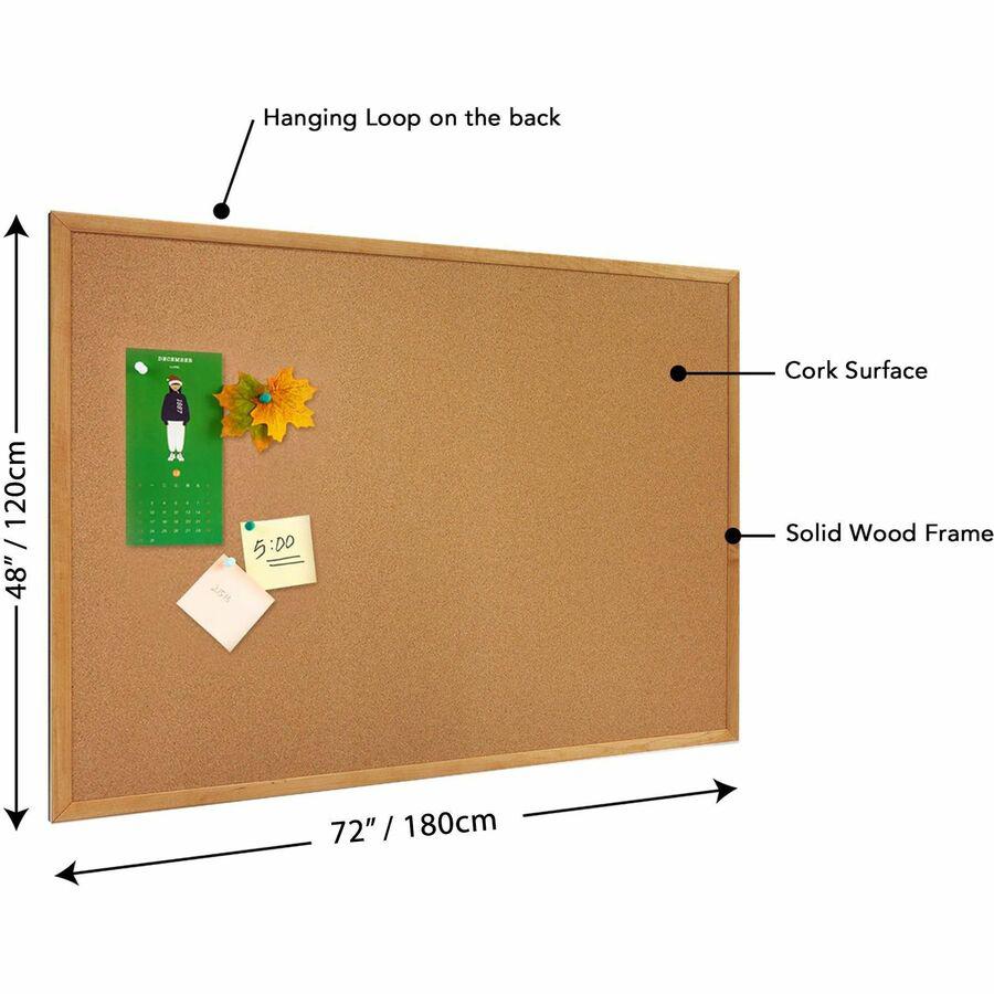 Lorell Bulletin Board - 48" Board Height x 72" Board Width - Cork Surface - Long Lasting, Warp Resistant - Oak Oak Frame - 1 Each. Picture 6