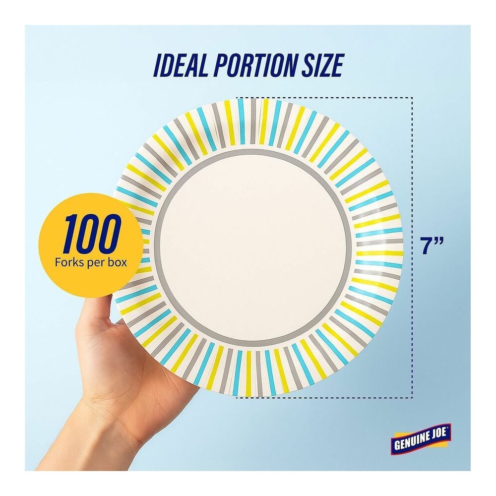 Genuine Joe 7" Printed Paper Plates - Disposable - 7" Diameter - Assorted - 125 / Pack. Picture 9
