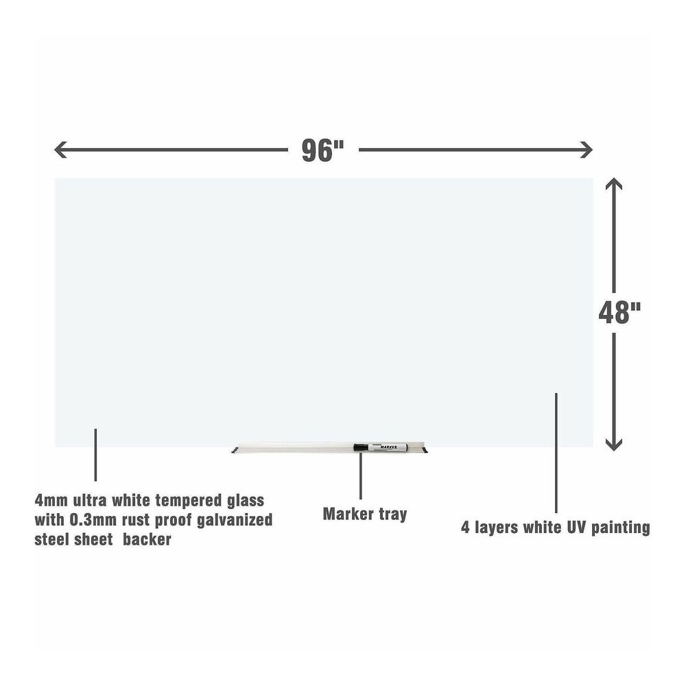 Lorell Magnetic Glass Dry-Erase Board - 96" (8 ft) Width x 48" (4 ft) Height - White Glass Surface - Rectangle - Magnetic - 1 Each. Picture 3