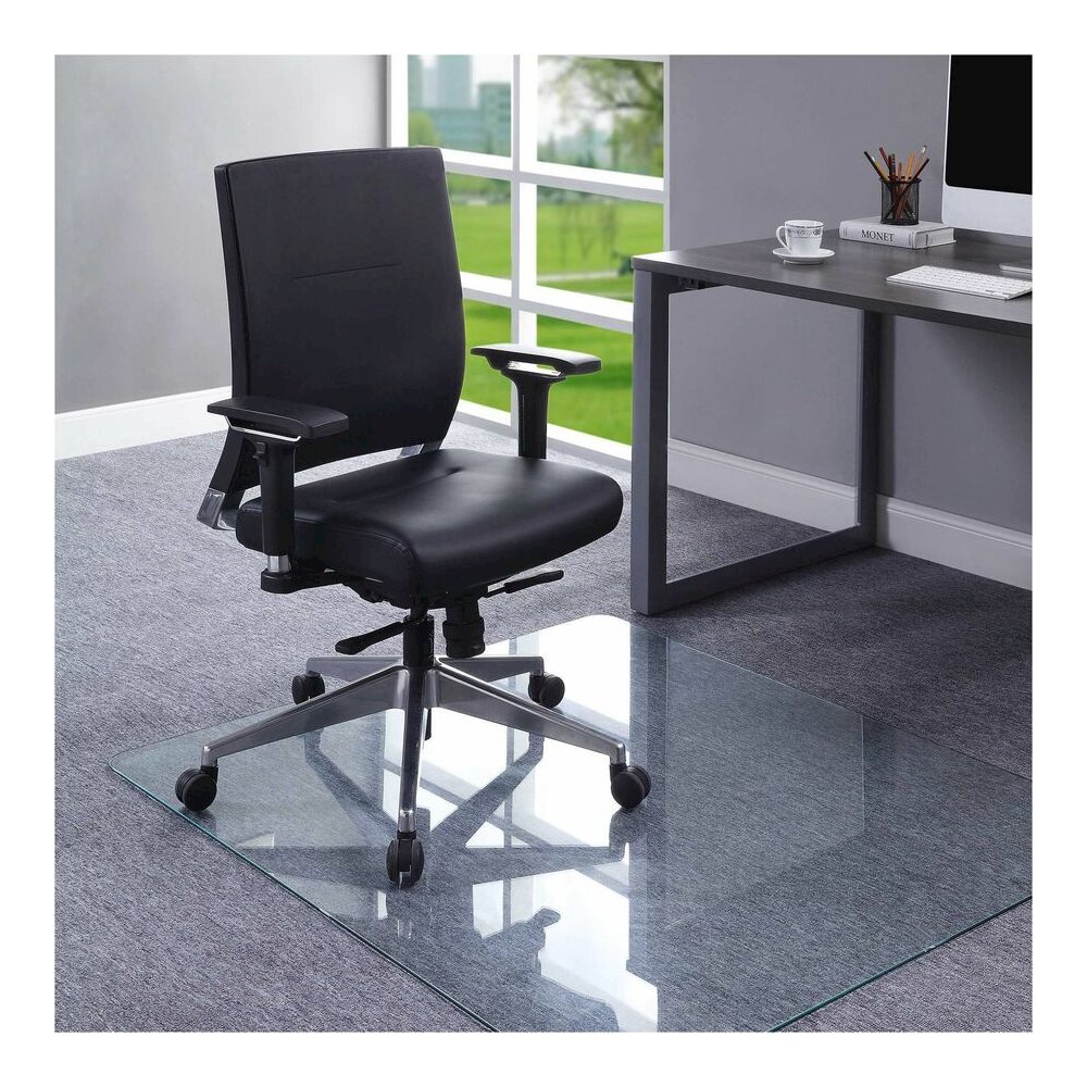 Lorell Tempered Glass Chairmat - Carpet, Hardwood Floor, Marble - 50" Length x 44" Width x 0.250" Thickness - Rectangular - Tempered Glass - Clear - 1 Each. Picture 4