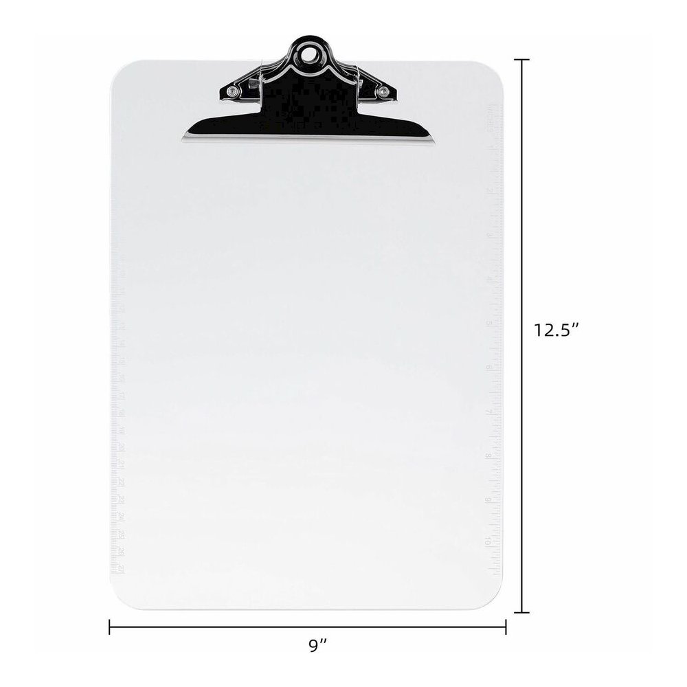 Business Source Spring Clip Plastic Clipboard - 8 1/2" x 11" Sheet Size - Spring Clip - Plastic - Clear - 12 / Box. Picture 6