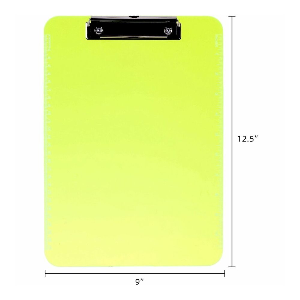 Business Source Flat Clip Clipboard - 9" x 12" Sheet Size - Plastic - Neon Green - 6 / Bundle. Picture 7