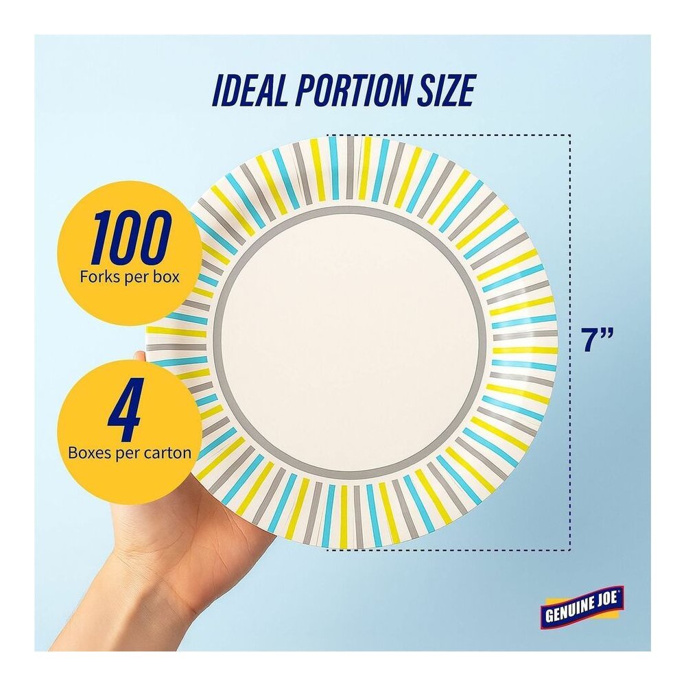 Genuine Joe 7" Printed Paper Plates - Disposable - 7" Diameter - Assorted - 125/Pack - 4 / Carton. Picture 10